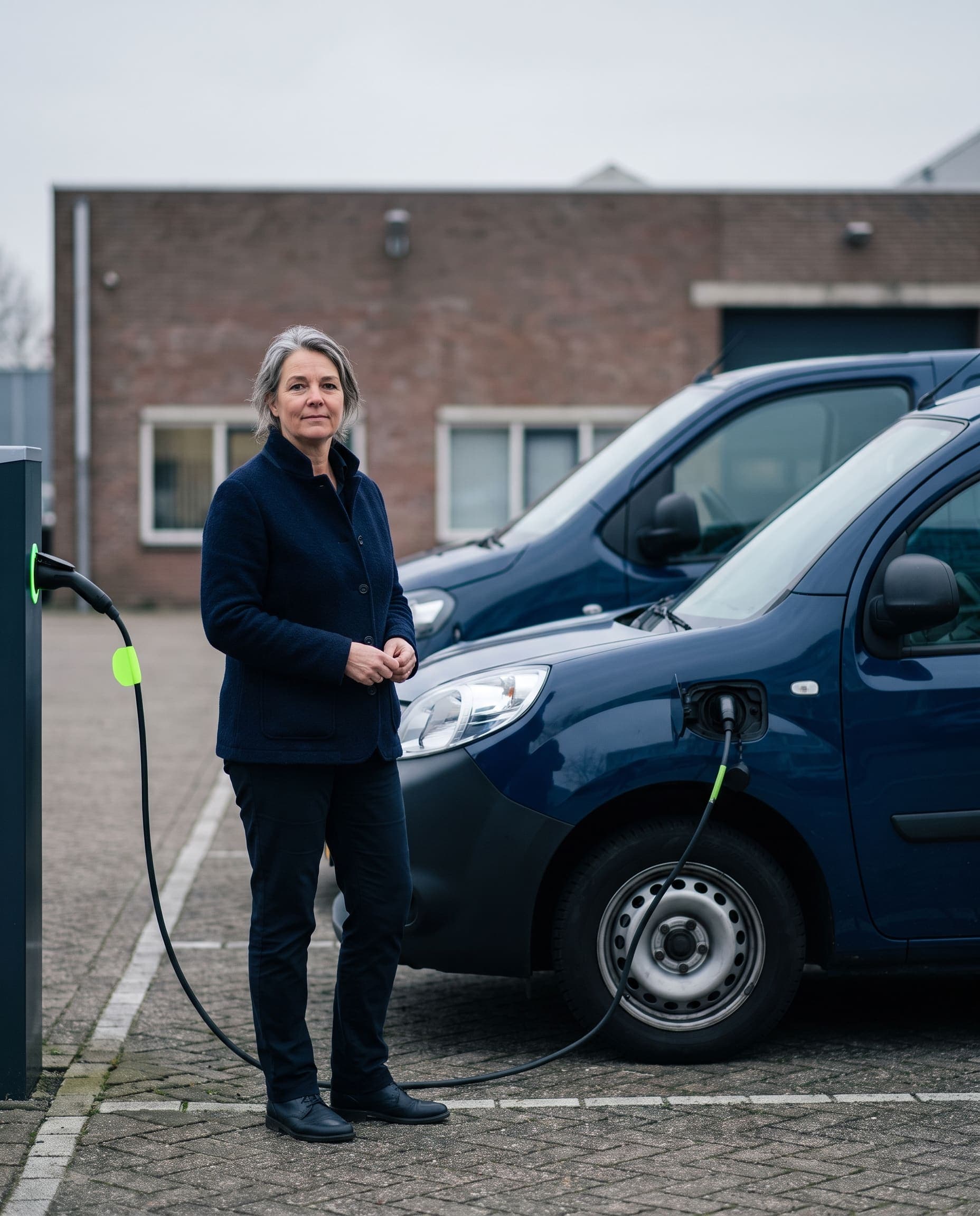 Ondernemer bij ladende bedrijfsvoertuigen op eigen terrein